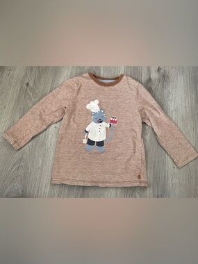 Obaibi Boys Long Sleeve Chef Cat Tee Striped Shirt Brown 18M